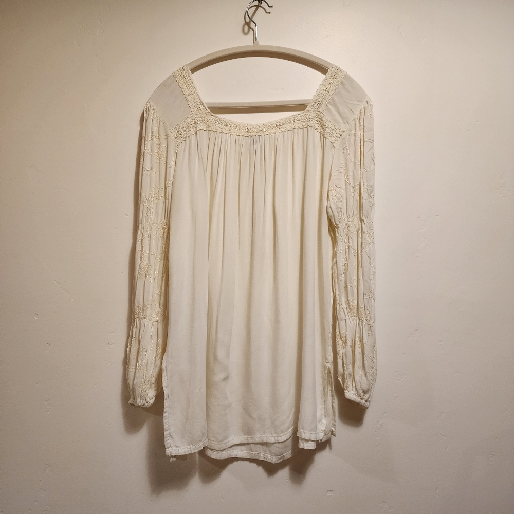 Krista Lee Embroidered Sequined Cream Lace Detail Women's Blouse Lg - Picture 5 of 13